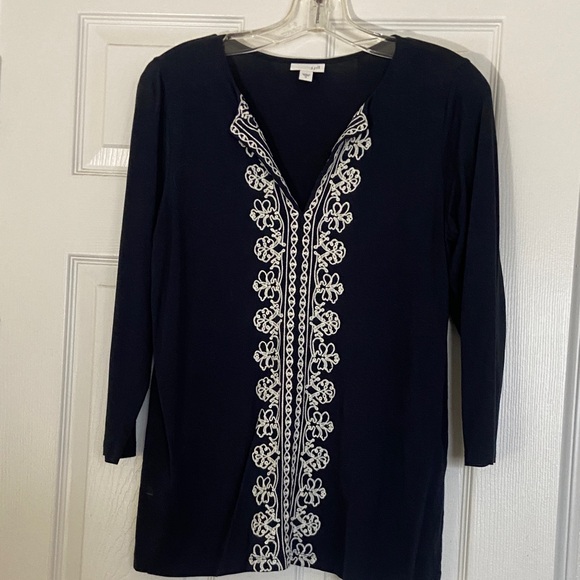J. Jill Tops - J. Jill Dark Blue Blouse with White Detailing